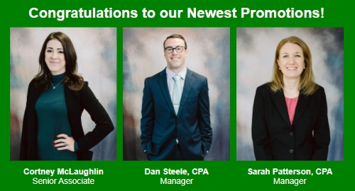 Cortney McLaughlin, Dan Steele, Sarah Patterson, promotions, accounting firm